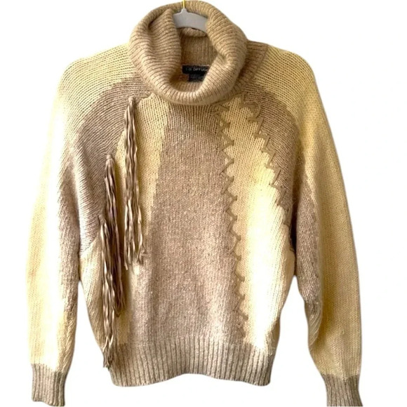 IB Diffusion WESTERN women’s knit sweater with fringe & lacing cream tan Sz M - Picture 1 of 8
